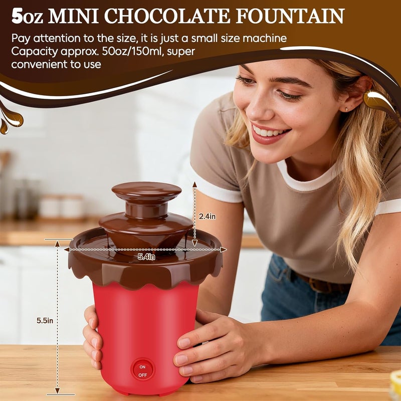 Beyoung نافورة شوكولاتة صغيرة 5 أونص مع 10 شوكات، آلة غمس شوكولاتة صغيرة بطبقتين للاستخدام مع شراب الشوكولاتة فقط، مناسبة للحفلات والاستخدام اليومي، تعمل بواسطة 4 بطاريات من نوع C (غير مدرجة) (أحمر) - Image 2